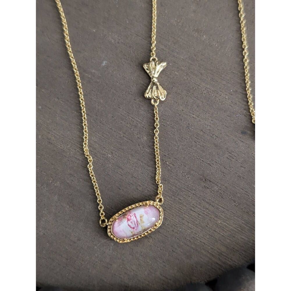 *NWOT KENDRA SCOTT x LOVE SHACK FANCY The Elisa Marie Pink Blooming Bow Necklace - Picture 2 of 5